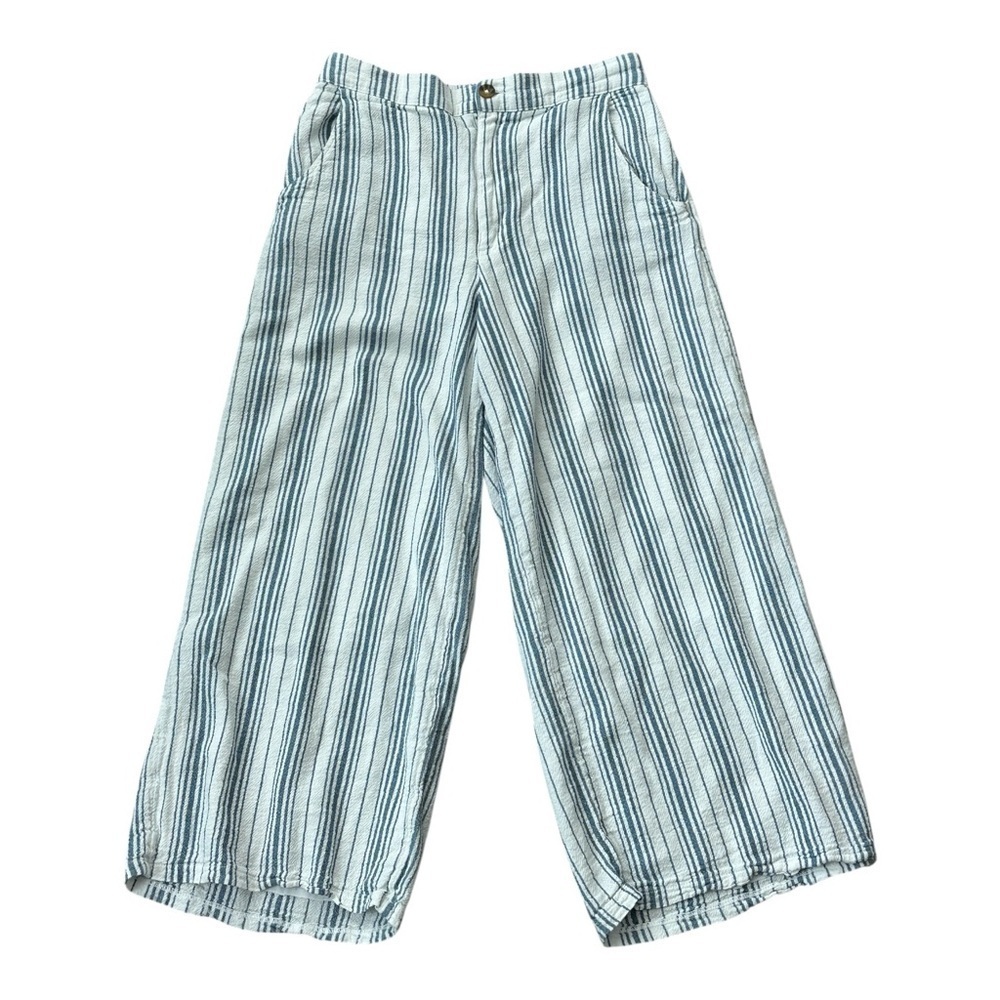 Hollister Blue Striped Wide-Leg High Rise Linen Blend Pants M